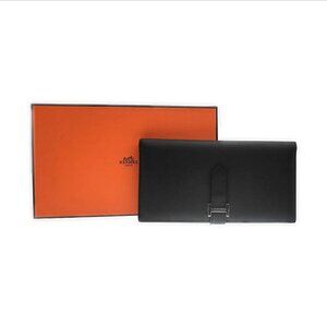 Hermès long wallet Bearn black leather silver gold buckle